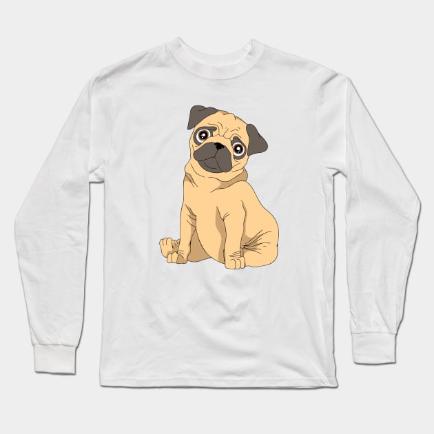 Pug - Cute Pug Dog Long Sleeve T-Shirt by KC Happy Shop